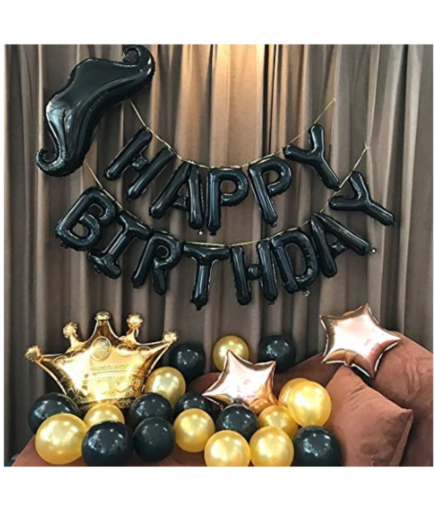     			Blooms EventMustache Crown Happy Birthday Letter Star Foil Balloons with Metallic Balloon Combo