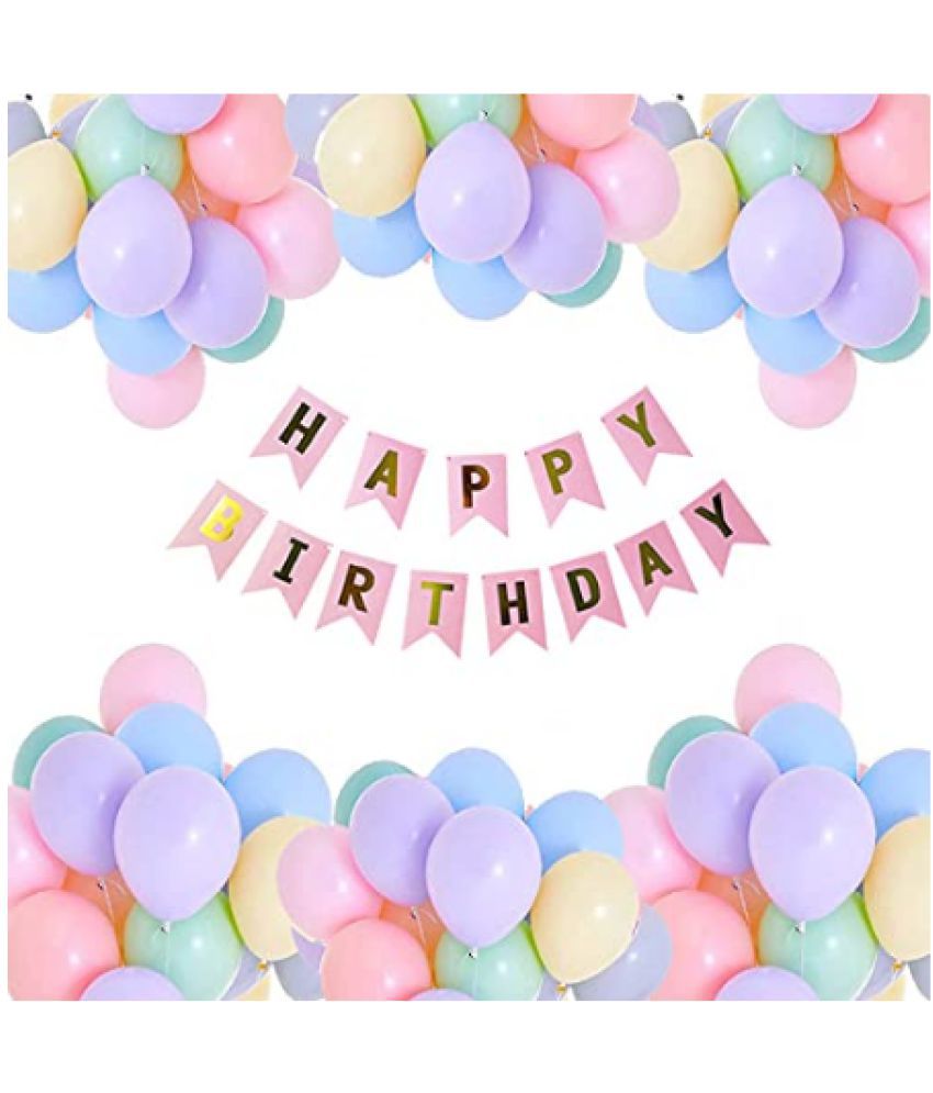     			Blooms EventPastal Balloons Decoration Set ( 50 Balloons) + 1 Pink Happy Birthday Bunting Banner (Pastal Balloons Combo).