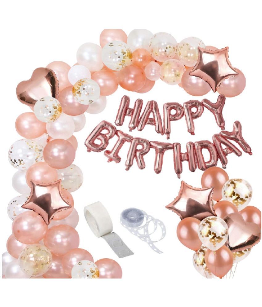     			Blooms Eventappy Birthday Foil Balloon Decoration Set -50Pcs Balloon Garland Kit- Alphabet Rose Gold Balloons, Metallic Balloons, Confetti Ballon, Heart & Star Foil Balloons For Birthday Decoration