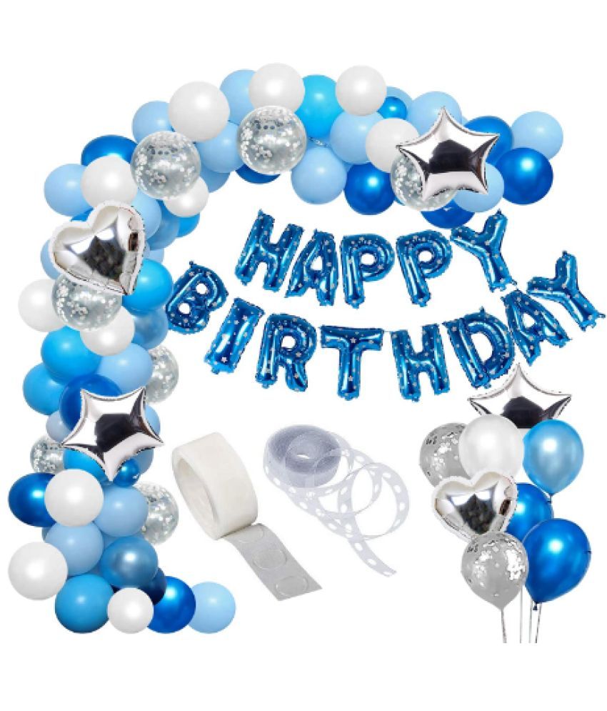     			Blooms MallHappy Birthday Decorations Kit for Boys- 50pcs with Foil Balloon, Latex & Metallic Balloons, Balloon Arch & Glue Dot Blue Balloons For Decoration  Blue and White Balloons for Decoration