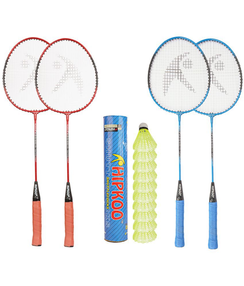     			Hipkoo Sports High Quality Aluminum Badminton Complete Racquets Set | 4 Wide Body Rackets and 10 Shuttlecocks | Ideal for Beginner | Flexible, Lightweight & Sturdy (Blue & Red, Set of 4)