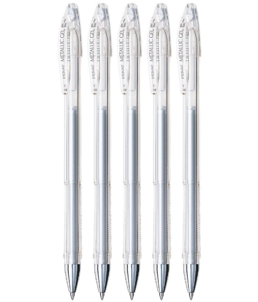     			Penac FX-3 Gel Ball 0.8mm metallic silver glitter Pen (Pack of 5)