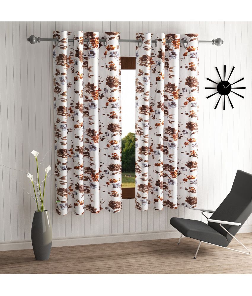     			Home Sizzler Set of 2 Window Semi-Transparent Eyelet Polyester Brown Curtains ( 153 x 116 cm )