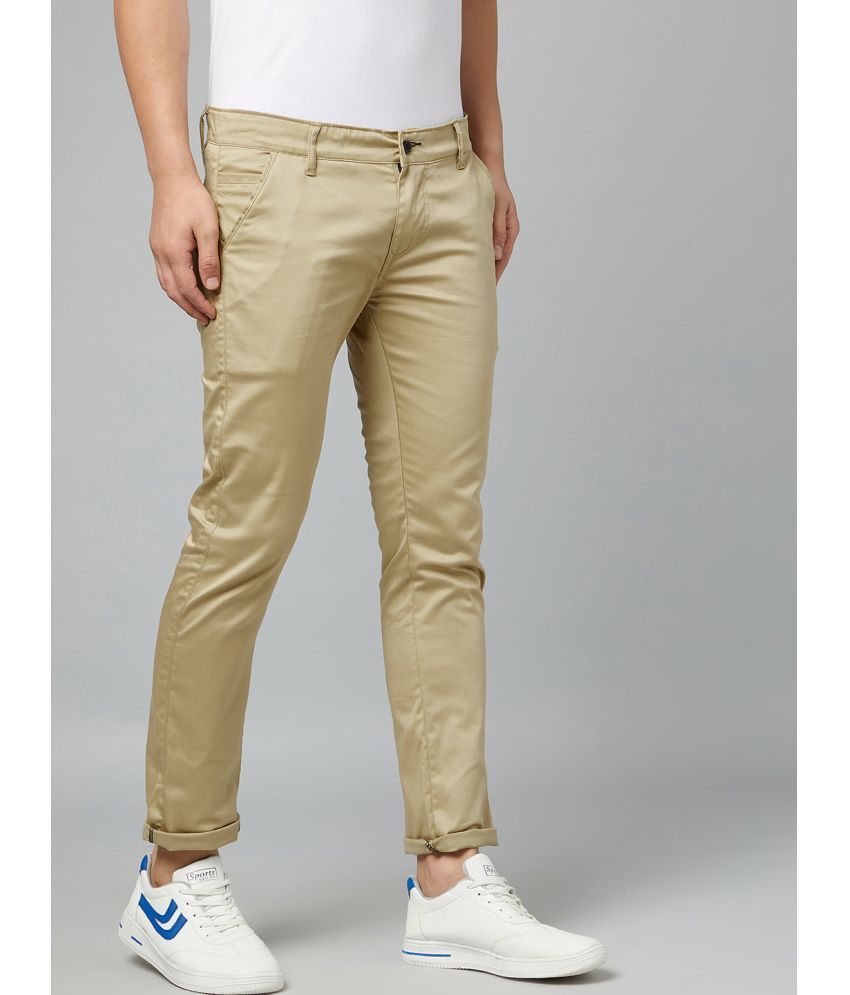     			WATELLO Beige Slim -Fit Chinos