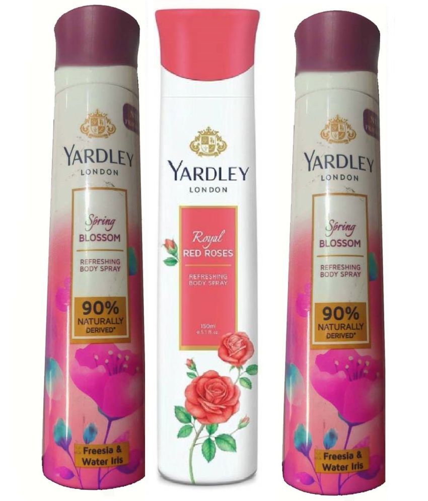     			2 SPRING BLOSSOM , 1 RED ROSE  150 ML EACH PACK OF 3 .