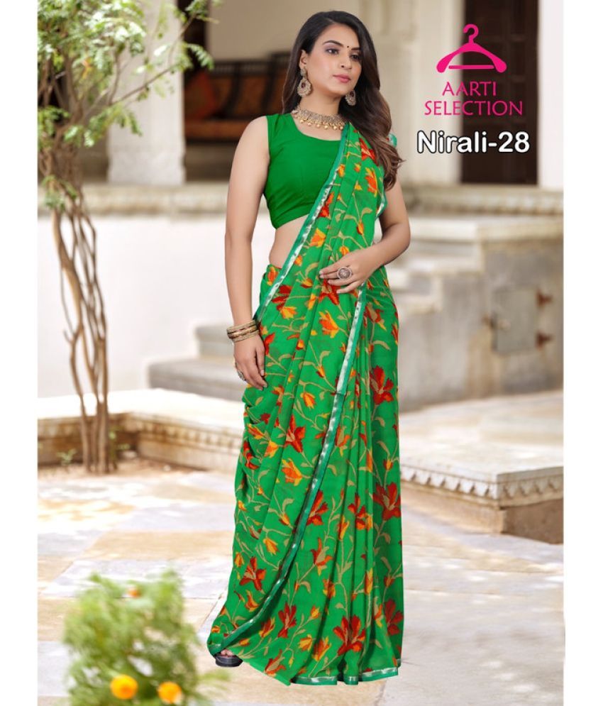     			AARTI SELECTION Green Chiffon Saree -