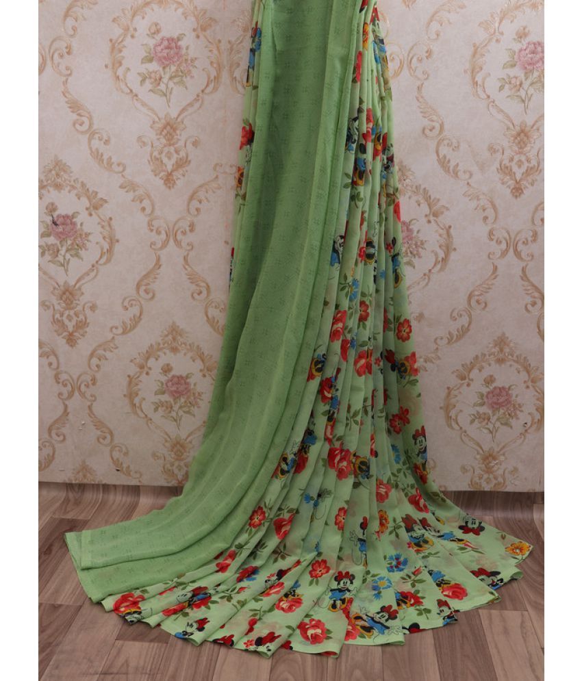     			AARTI SELECTION Green Chiffon Saree -