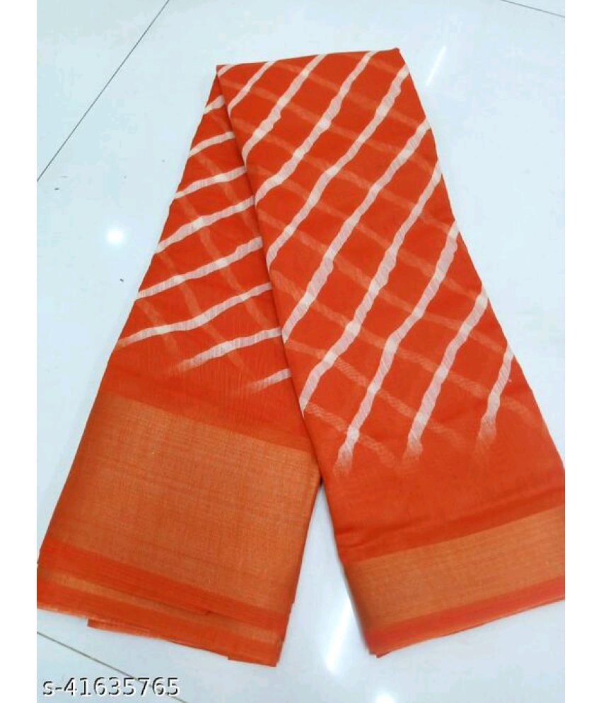     			AARTI SELECTION Orange Cotton Saree -