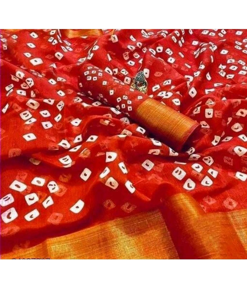     			AARTI SELECTION Red Cotton Saree -