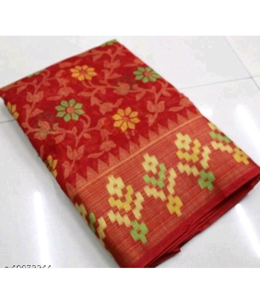     			AARTI SELECTION - Red Cotton Saree With Blouse Piece (Pack of 1)