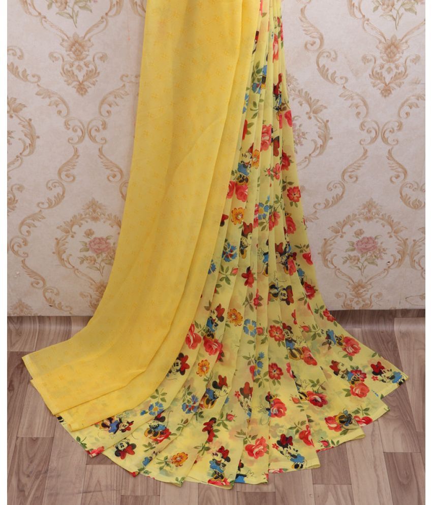     			AARTI SELECTION Yellow Chiffon Saree -