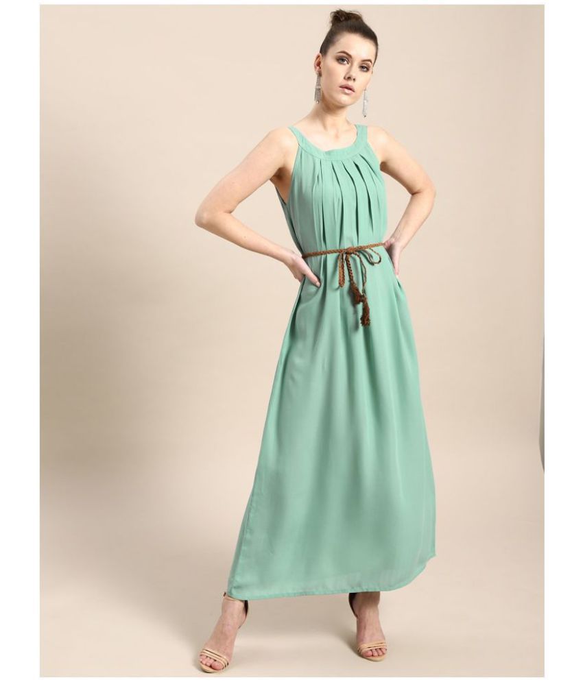 Aks Couture Polyester Green A- line 