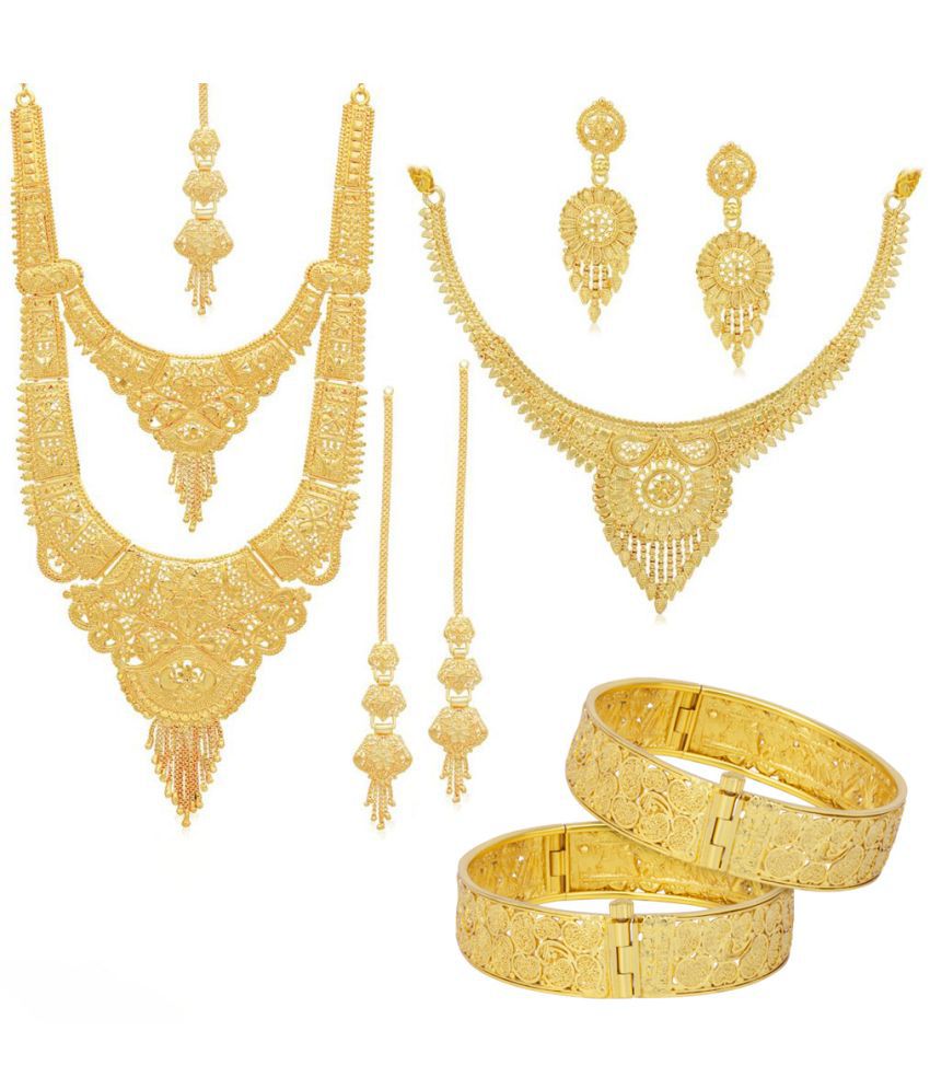     			Sukkhi Alloy Golden Contemporary/Fashion Necklace set Combo Long Haram