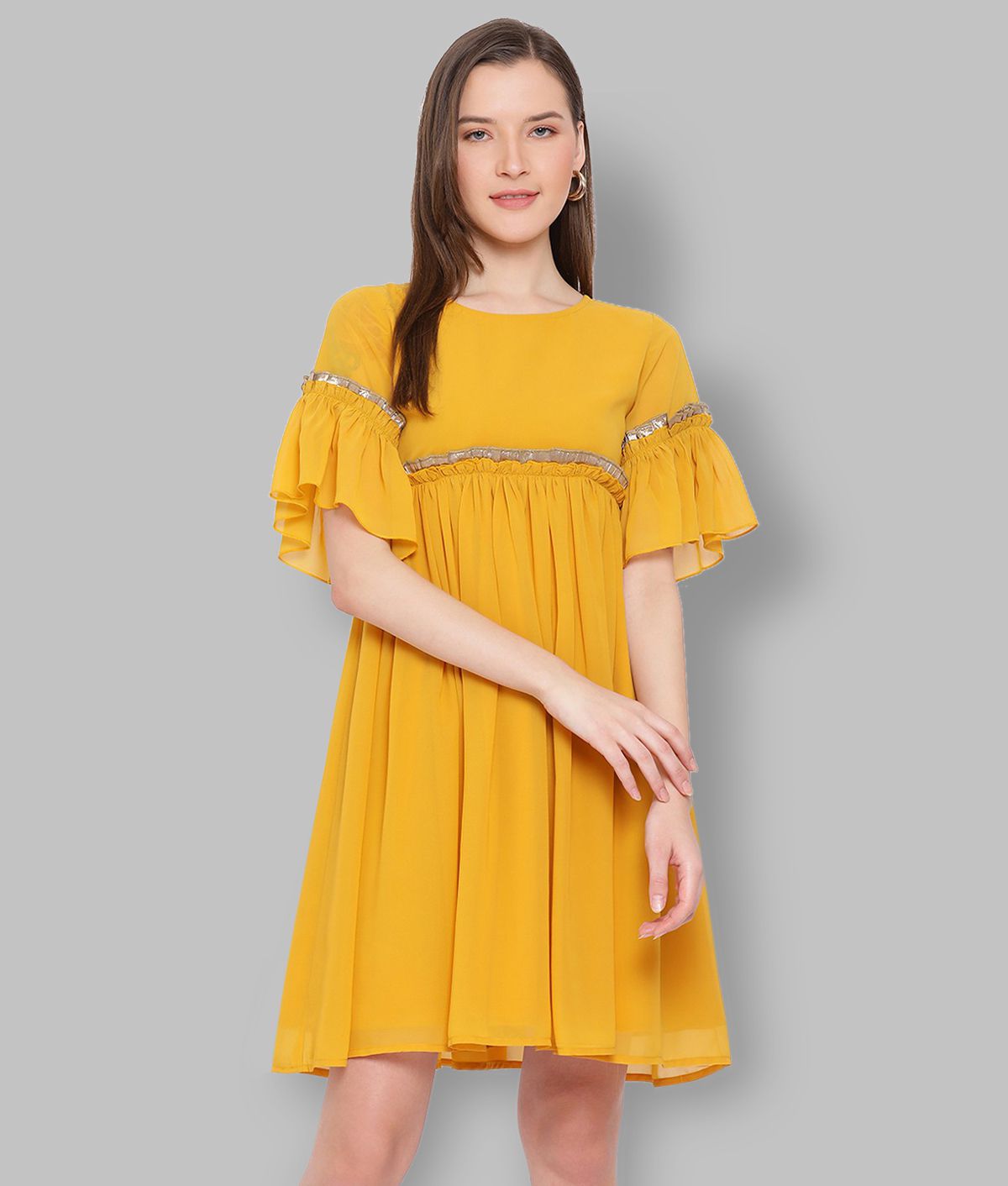     			ALL WAYS YOU Polyester Yellow Fit And Flare Dress -