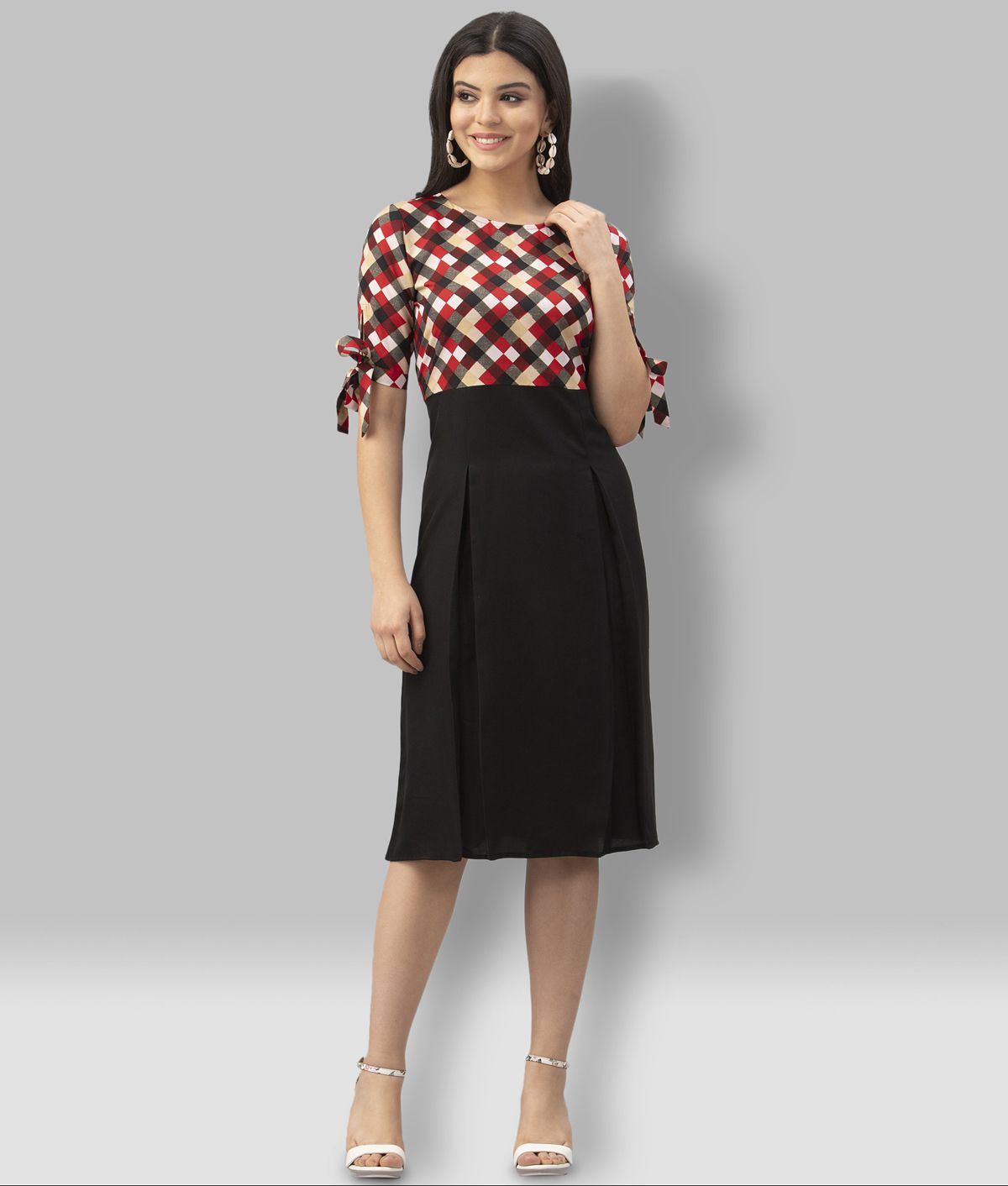    			Selvia Crepe Multi Color Fit And Flare Dress -