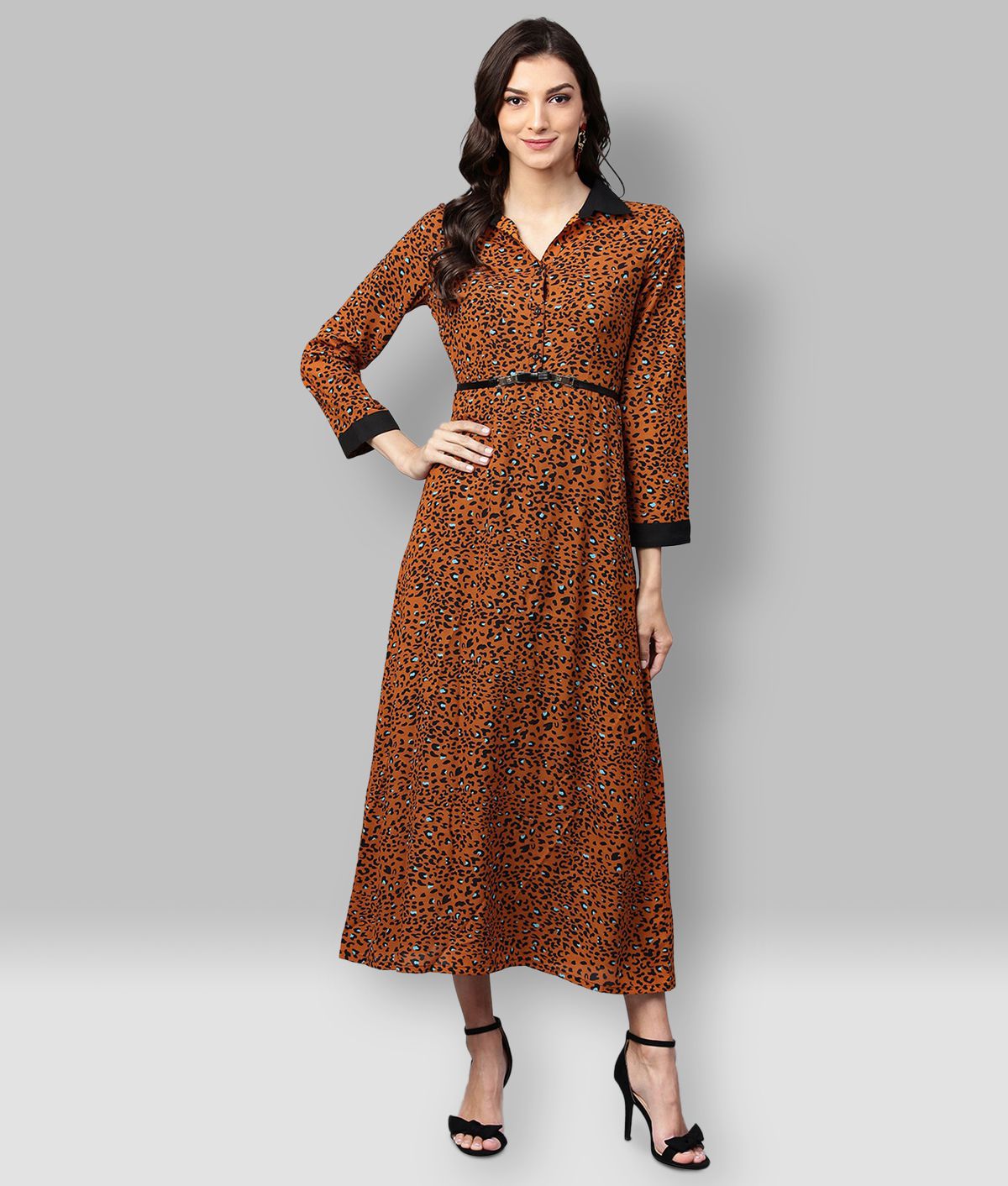     			Zima Leto Polyester Brown Regular Dress - Single