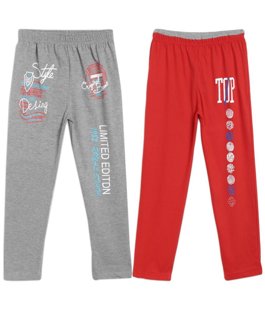     			Fashionable Grey Melange & Red pack of 2 track pant for Kids