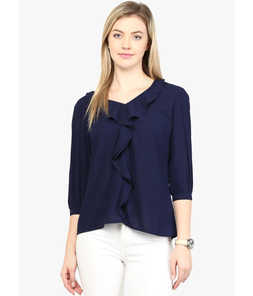     			Rare Poly Georgette Regular Tops - Navy Single