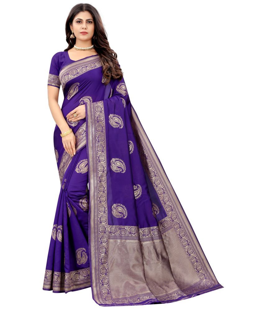     			NENCY FASHION Purple Banarasi Silk Saree - Single