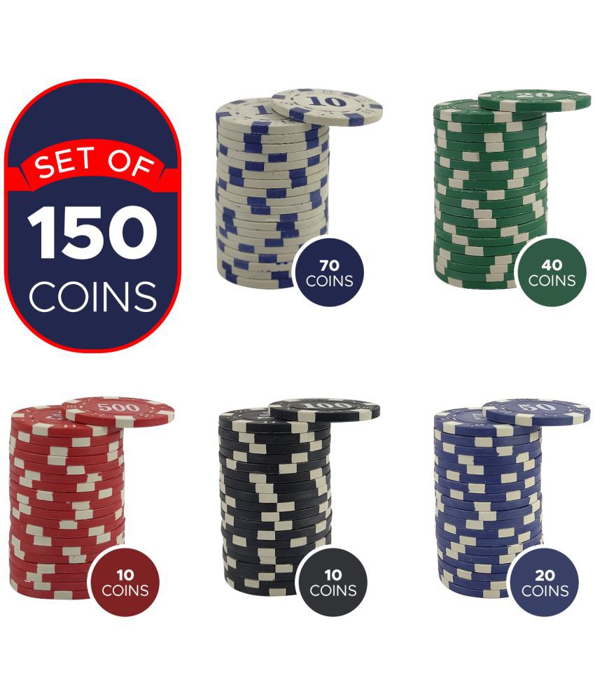 NHR 11.5 GMS Facinating Round Poker Chips for Poker Game|150 Multicolor Ceramic Chips (10,20,50,100,500 Points Chips)