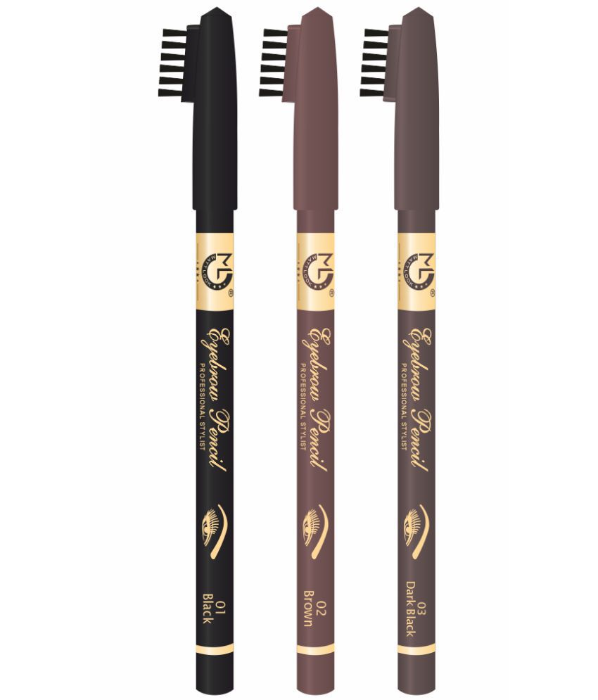     			Mattlook Eyebrow Pencil Long Lasting Formula, Professional Stylist, Brown, Dark Brown & Black Pack of 3 (3.6gm)