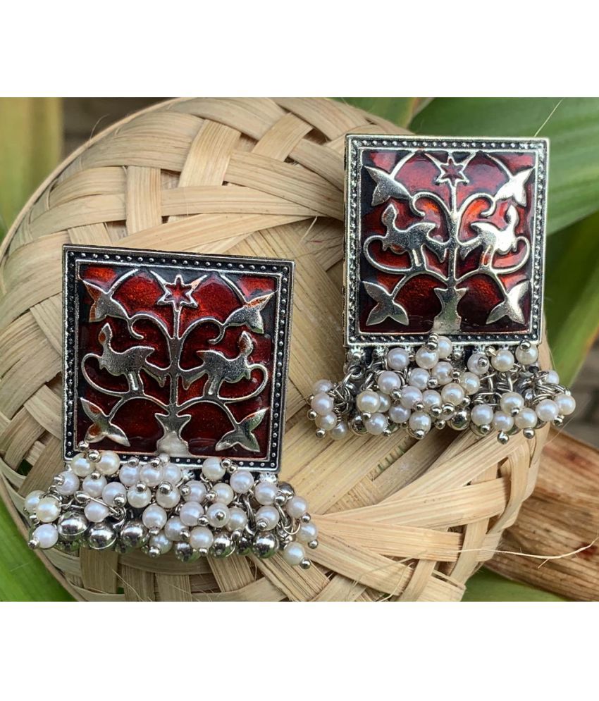     			Designer Traditional Oxidized Silver Afghani Style Big Jhumka Jhumki Colored Enamel Work  Earrings for Women and Girls