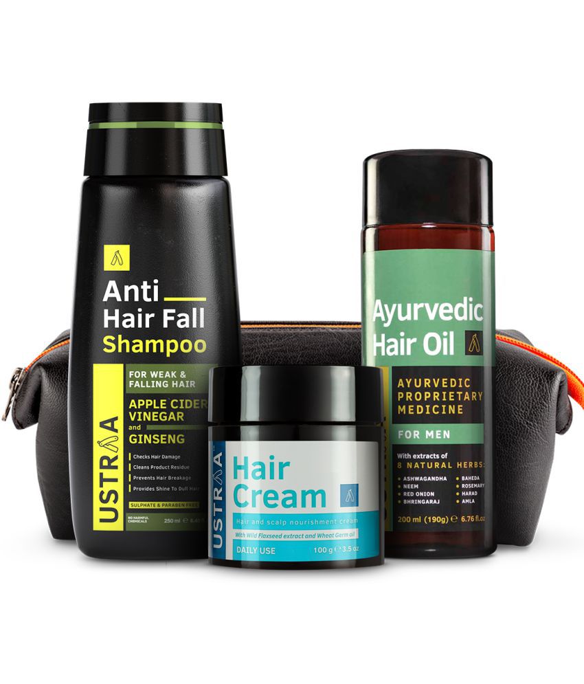 Ustraa Hair Lover Kit (Ayurvedic Hair Oil 200ml, Anti Hair Fall Shampoo  200ml, Hair Cream Daily Use 100g, , Travel Kit - PU Bag): Buy Ustraa Hair  Lover Kit (Ayurvedic Hair Oil