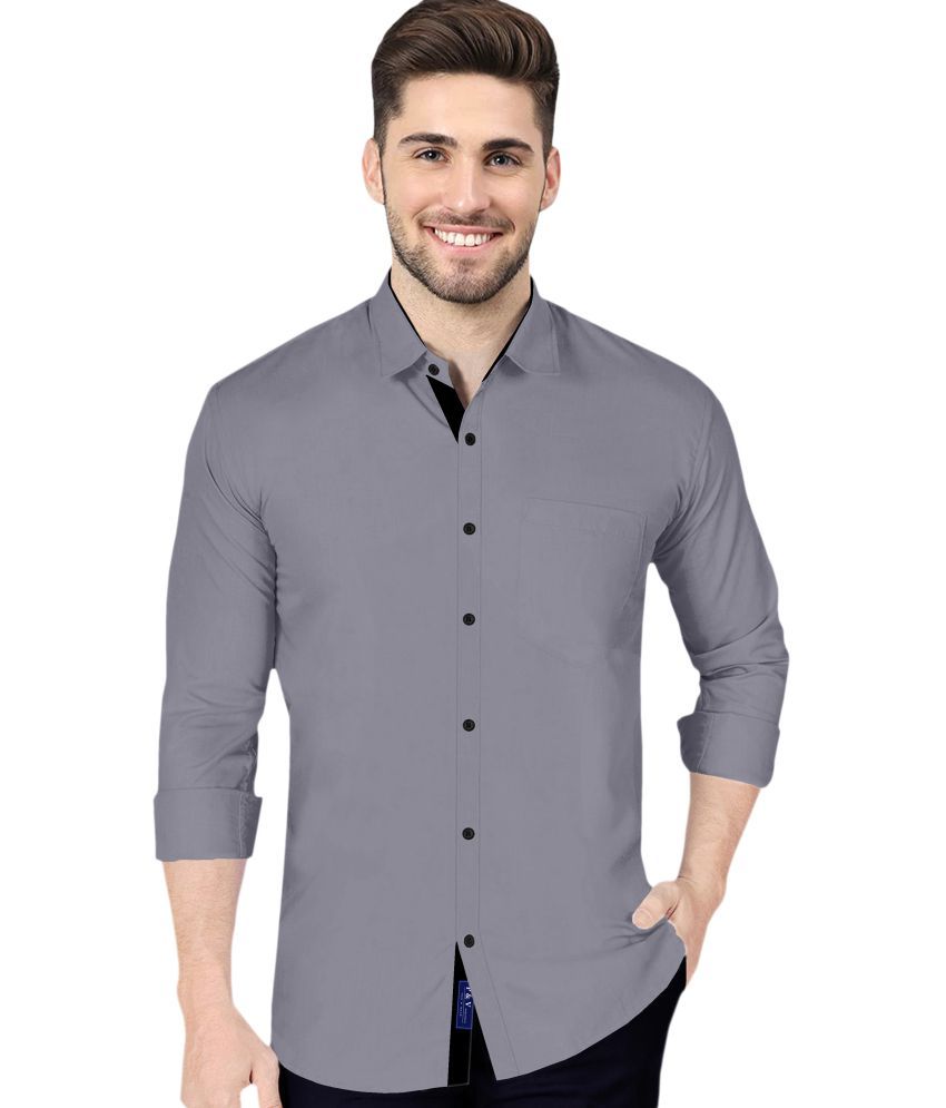     			P&V CREATIONS - Grey Cotton Blend Regular Fit Men's Casual Shirt (Pack of 1)