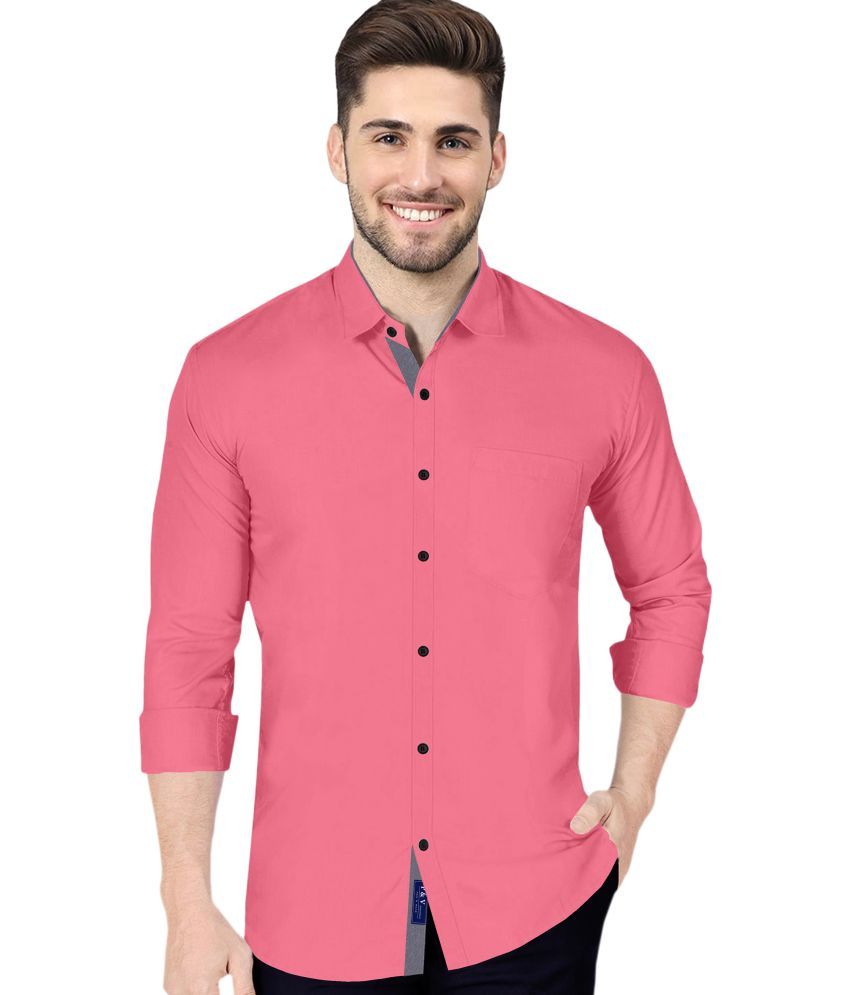     			P&V CREATIONS - Pink Cotton Blend Regular Fit Men's Casual Shirt (Pack of 1)