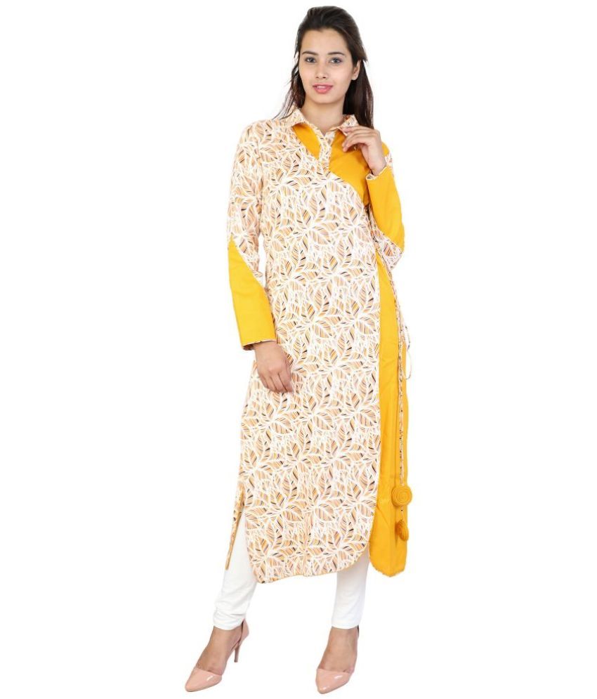     			UniqueChoice - Yellow Rayon Women's Angrakha Kurti