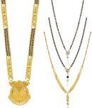 MGSV Jewellery Combo of 4 Pcs Ethnic Traditional One Gram Gold Glorious Maharashtrian Style Long Chain Black Beads 30 inch and 18 inch Short