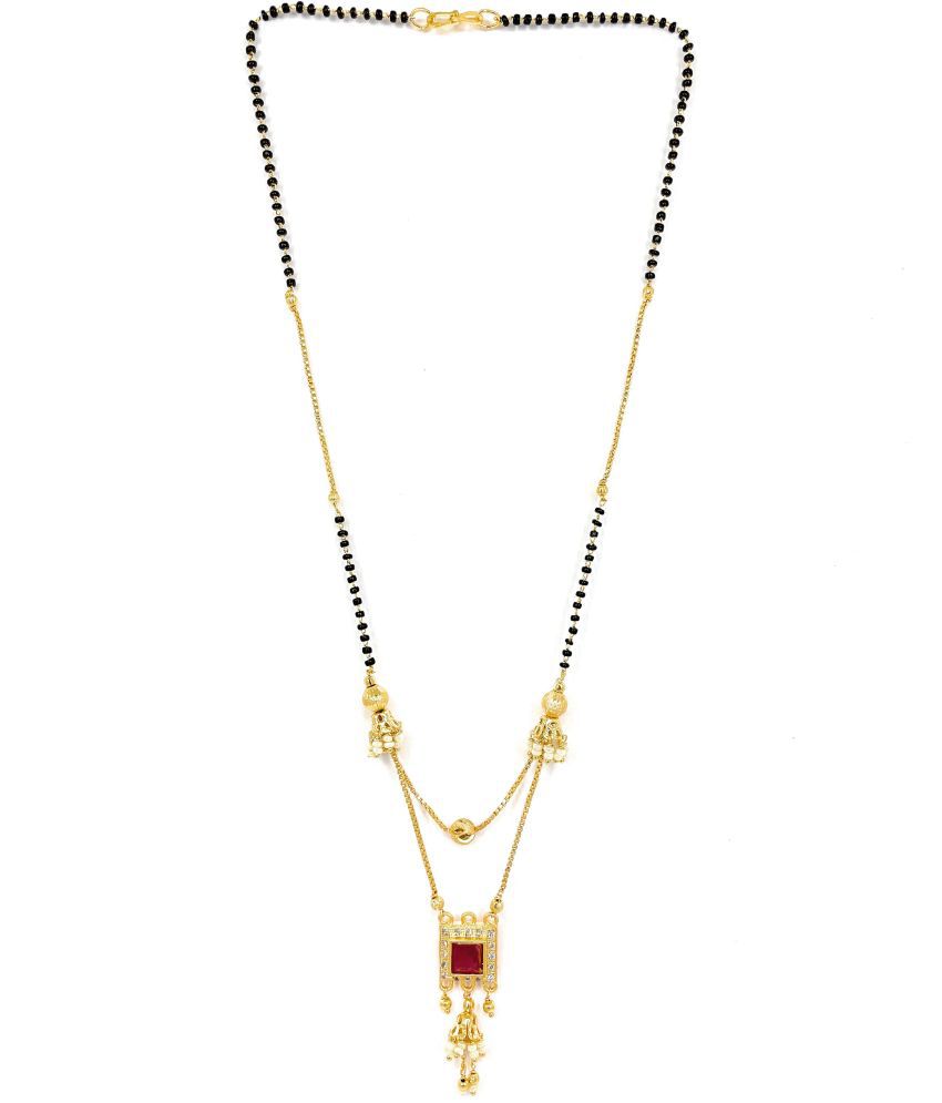     			Gold Plated Mangalsutra Tanmaniya Nallapusalu Necklace Pendant Black Bead Golden Chain For Women and Girls