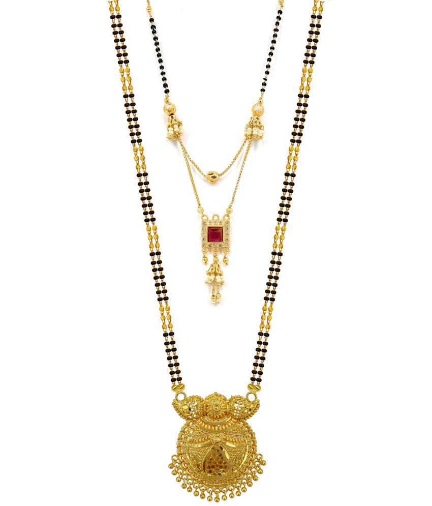     			MGSV Jewellery Set combo of 2 Traditional Necklace Pendant Hand Meena 30inch Long and 18inch short  Mangalsutra/Tanmaniya/nallapusalu/Black Beads For Women and Girls Brass, Alloy Mangalsutra