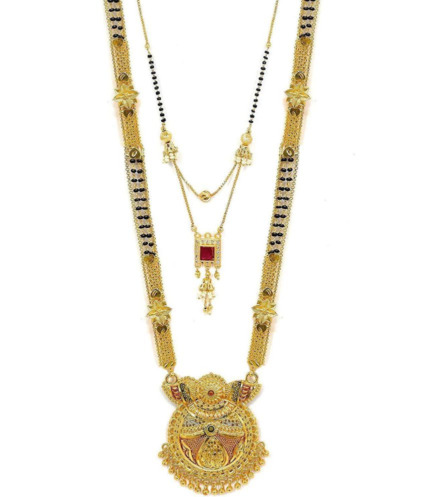     			MGSV Traditional One Gram Gold Hand Meena 30inch Long and 18inch short Combo Of 2 Mangalsutra/Tanmaniya/Nallapusalu/Black Beads Nacklace Chain For Women and Girls