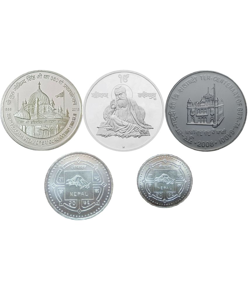 (Pack of 5) 100,350,550,1000 and 2500 - India - Non - Circulating Silverplated Pack of 5 Rare Coins