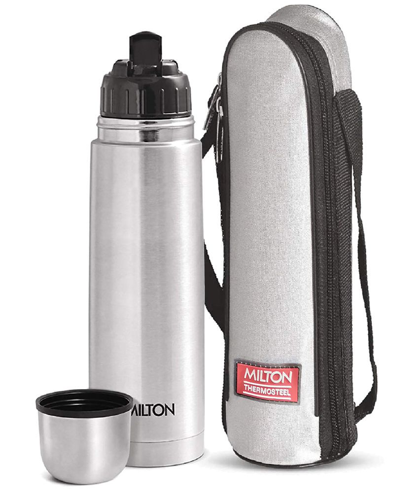     			Milton Flip Lid 750 Thermosteel 24 Hours Hot and Cold Water Bottle with Bag, 750 ml, Silver