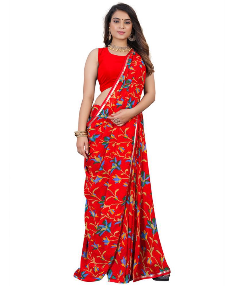     			AARTI SELECTION Red Georgette Saree -
