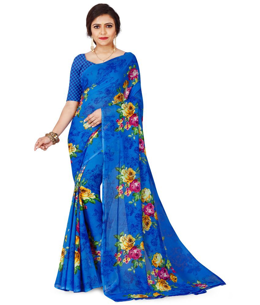     			Kashvi Sarees Blue Georgette Saree