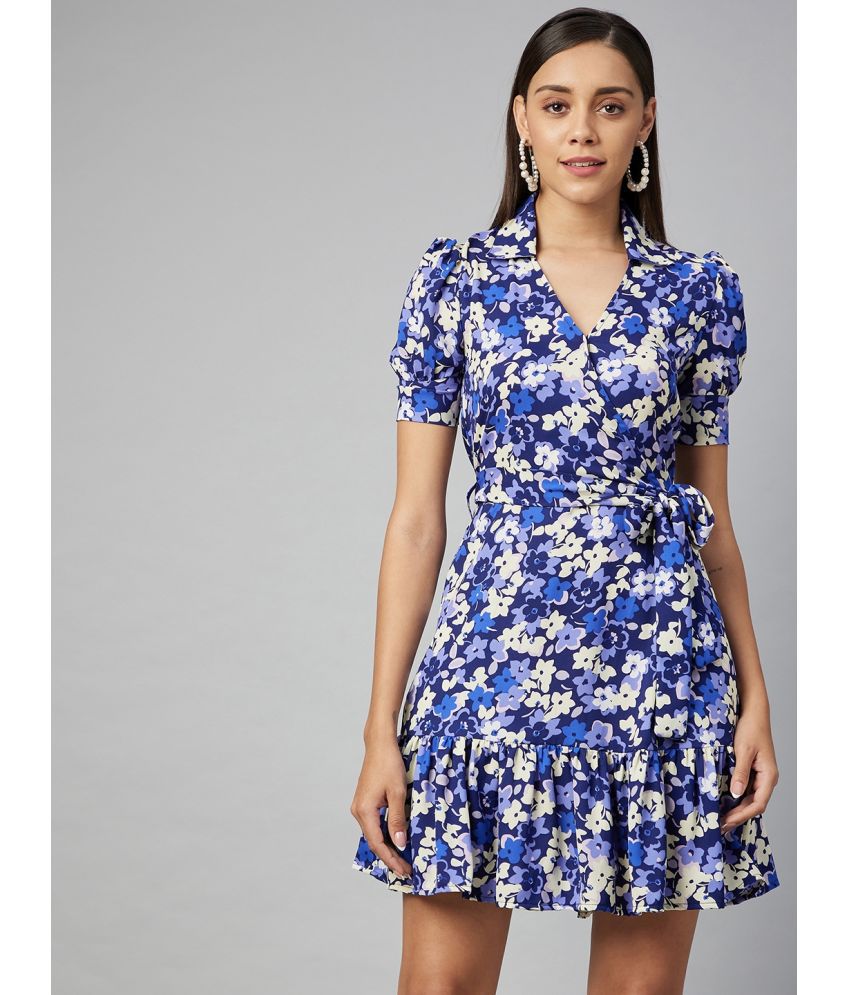     			StyleStone Crepe Blue Fit And Flare Dress -