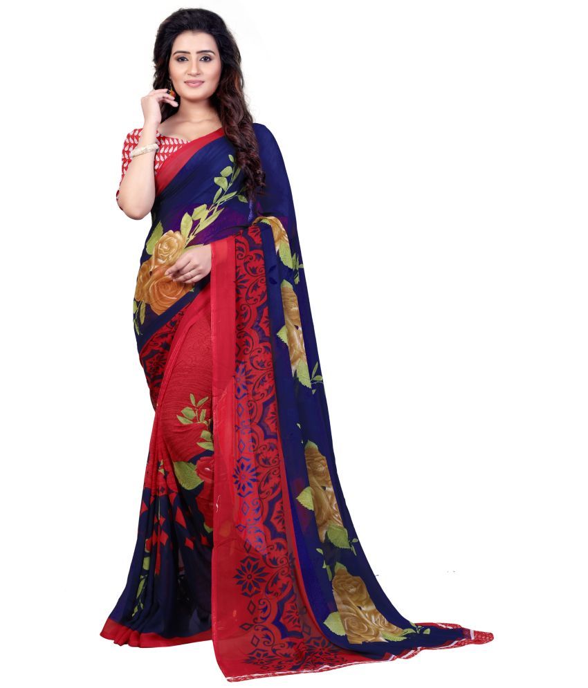     			Kashvi Sarees Blue Georgette Saree