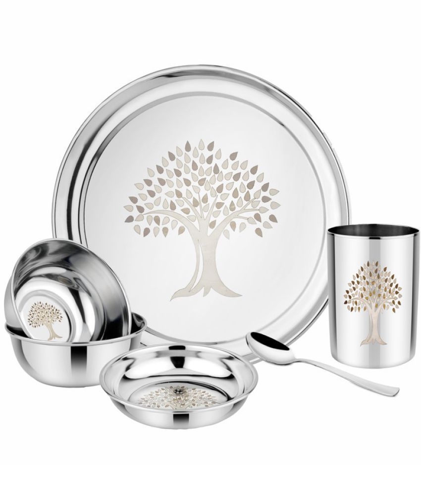 Kitchen pro Laser Engraved Tree Stainless Steel Dinner Set of 6 Pieces