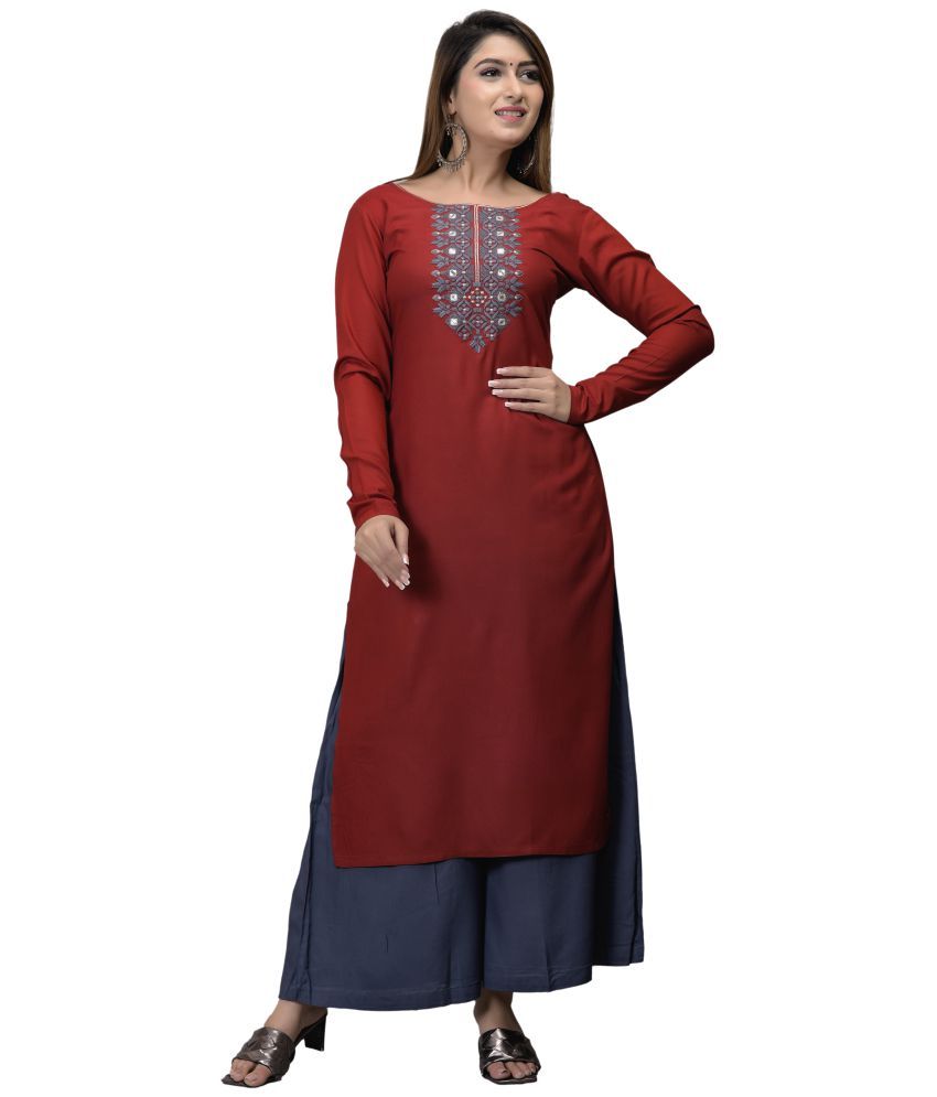     			Clothy N Wave Maroon Rayon Straight Kurti