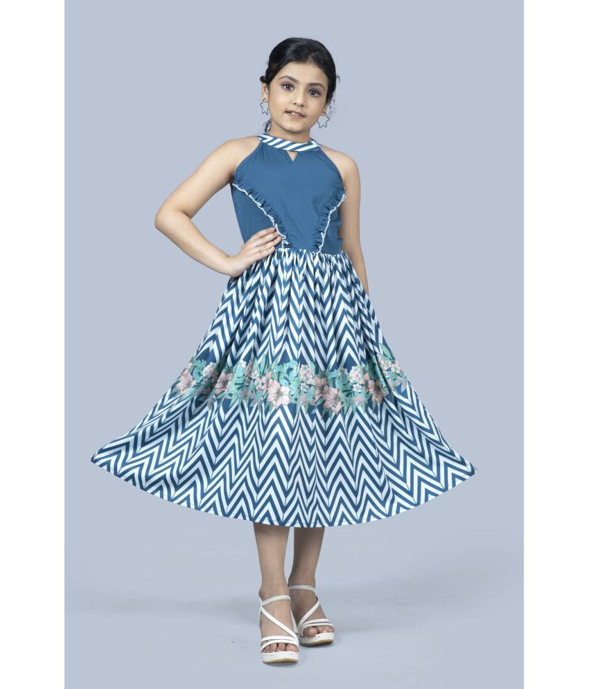    			Fashion Dream - Pecock Blue Crepe Girl's Frock ( Pack of 1 )