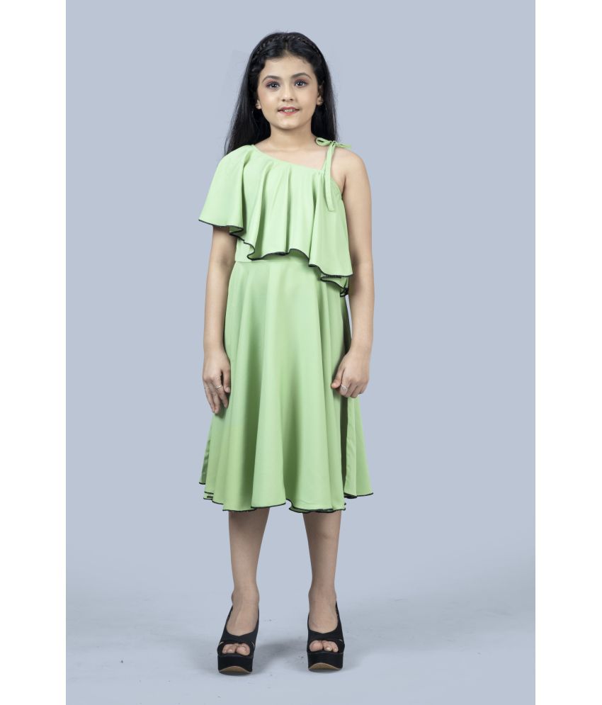     			MIRROW TRADE - Light Green Crepe Girl's Asymmetric Dress ( Pack of 1 )