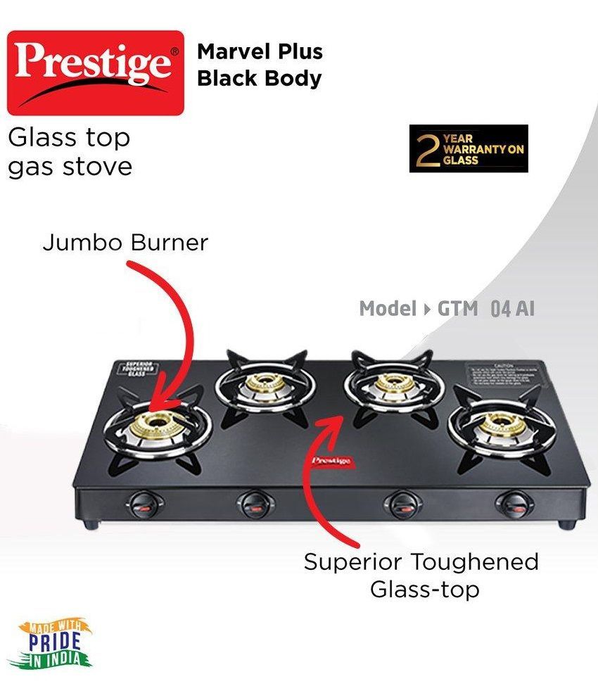 Prestige Marvel Plus 4 Burner Gas Stove, GTM 04, Black Price in India Buy Prestige Marvel