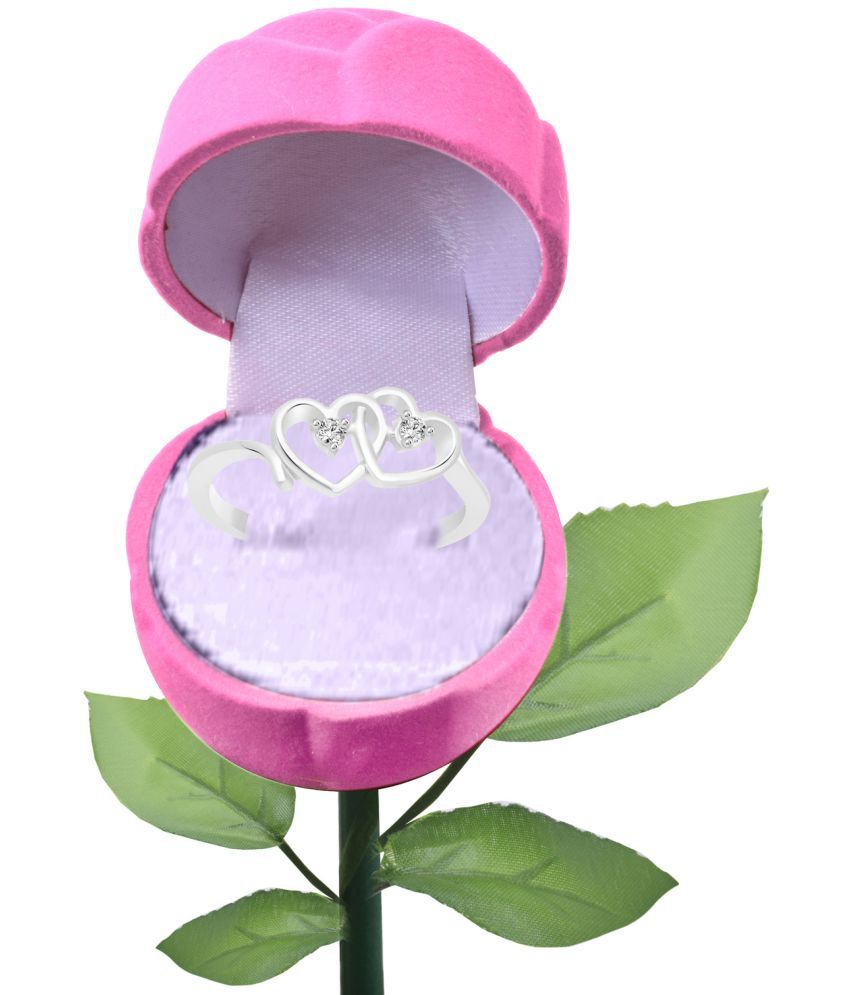     			Vighnaharta Couple Heart CZ Rhodium Plated Alloy Ring with Pink ROSE Ring BoxValentine Rose pink Rose Box cz american Diamond for girlfriend Rose plastic rose for women and girls