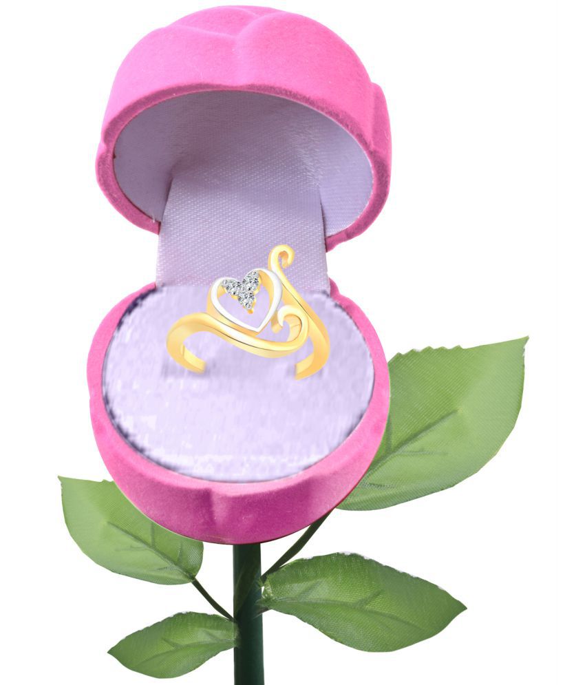     			Vighnaharta Swag Heart CZ Gold- Plated Alloy Ring With Pink ROSE Ring Box  Valentine Rose pink Rose Box cz american Diamond for girlfriend Rose plastic rose for women and girls