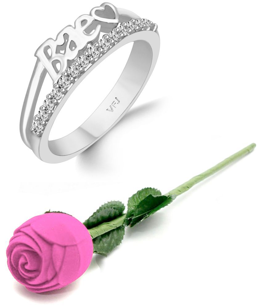     			Vighnaharta Valentine Day Ring With Beautiful Pink ROSE Box Gift for Girlfriend.Valentine Rose pink Rose Box cz american Diamond for girlfriend Rose plastic rose for women and girls