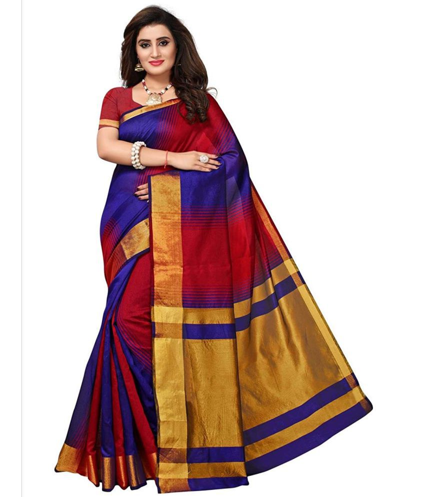 Bhuwal Fashion Purple Cotton Silk Saree - Single