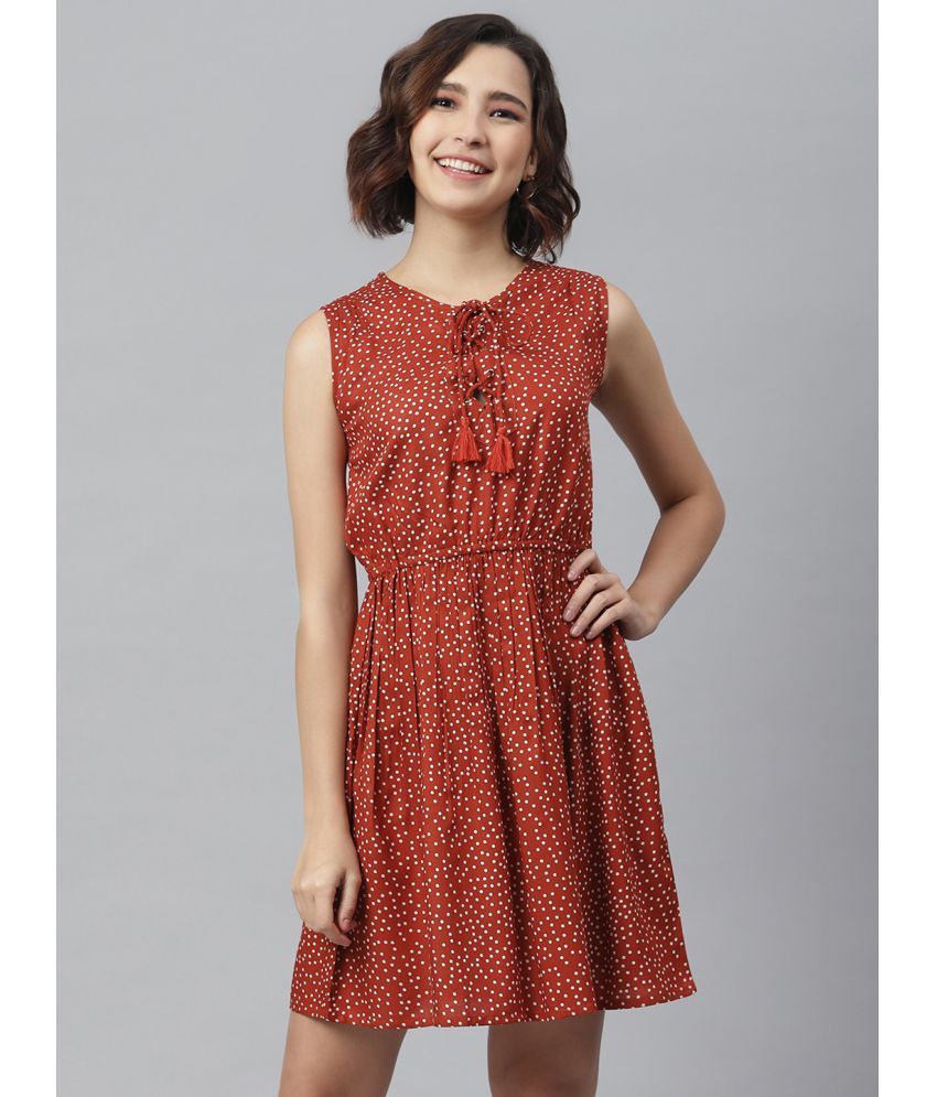     			StyleStone Rayon Rust Fit And Flare Dress - Single